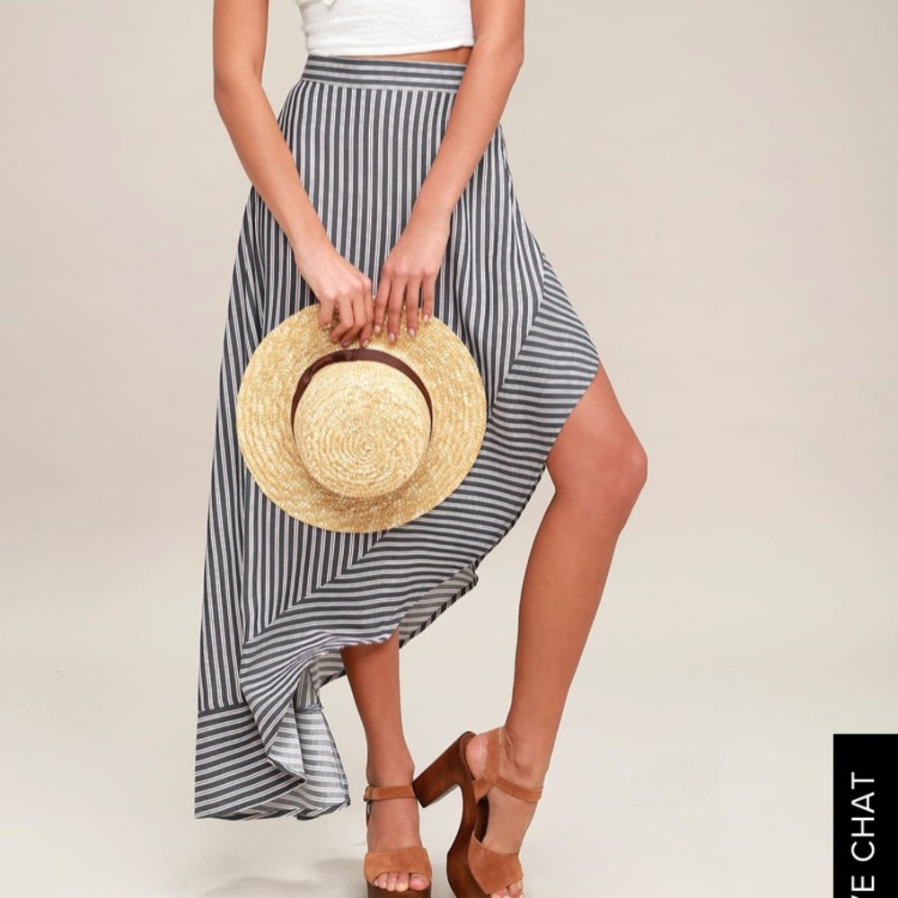 KING HARBOR BURGUNDY &NAVY BLUE STRIPED MAXI SKIRT